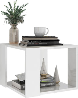 vidaXL - Salontafel - 40x40x30 - cm - bewerkt - hout - hoogglans - wit