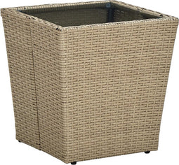 vidaXL - Salontafel - 41,5x41,5x44 - cm - poly - rattan - en - gehard - glas - beige