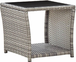 vidaXL - Salontafel - 45x45x40 - cm - poly - rattan - en - glas - grijs