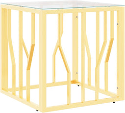 vidaXL - Salontafel - 50x50x50 - cm - roestvrij - staal - en - glas - goudkleurig