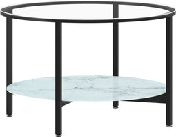 vidaXL - Salontafel - 70 - cm - gehard - glas - zwart - en - witmarmer