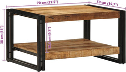 vidaXL - Salontafel - 70x50x38 - cm - massief - ruw - mangohout