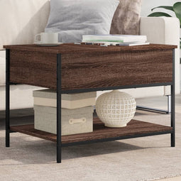 vidaXL - Salontafel - 70x50x50 - cm - bewerkt - hout - en - metaal - bruineikenkleur