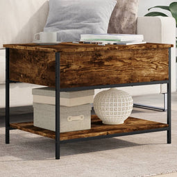 vidaXL - Salontafel - 70x50x50 - cm - bewerkt - hout - en - metaal - gerookt - eiken