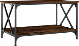 vidaXL - Salontafel - 80x50x45 - cm - bewerkt - hout - en - ijzer - gerookt - eikenkleur