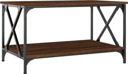 vidaXL - Salontafel - 80x50x45 - cm - bewerkt - hout - en - ijzer - bruin - eikenkleur
