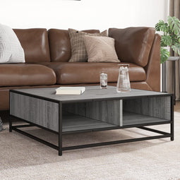 vidaXL - Salontafel - 80x80x30 - cm - bewerkt - hout - en - metaal - grijs - sonoma