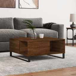 vidaXL - Salontafel - 80x80x36,5 - cm - bewerkt - hout - bruin - eikenkleur