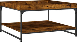 vidaXL - Salontafel - 80x80x45 - cm - bewerkt - hout - en - ijzer - gerookt - eikenkleur