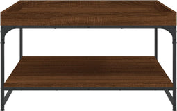 vidaXL - Salontafel - 80x80x45 - cm - bewerkt - hout - en - ijzer - bruin - eikenkleur