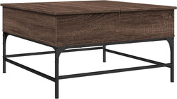 vidaXL - Salontafel - 80x80x45 - cm - bewerkt - hout - en - metaal - bruin - eikenkleur