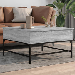 vidaXL - Salontafel - 80x80x45 - cm - bewerkt - hout - en - metaal - grijs - sonoma