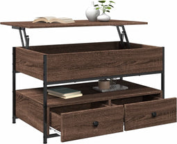 vidaXL - Salontafel - 85x50x50 - cm - bewerkt - hout - en - metaal - bruin - eikenkleur