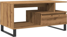 vidaXL - Salontafel - 90x49x45 - cm - bewerkt - hout - artisanaal - eikenkleurig