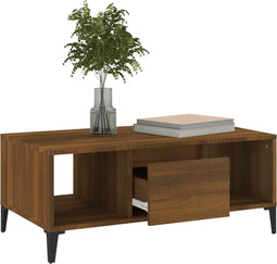 vidaXL - Salontafel - 90x50x36,5 - cm - bewerkt - hout - bruin - eikenkleur
