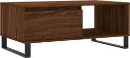 vidaXL - Salontafel - 90x50x36,5 - cm - bewerkt - hout - bruin - eikenkleur