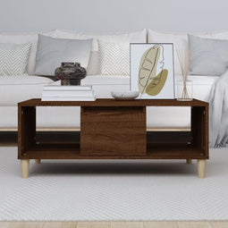 vidaXL - Salontafel - 90x50x36,5 - cm - bewerkt - hout - bruin - eikenkleur