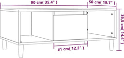 vidaXL - Salontafel - 90x50x36,5 - cm - bewerkt - hout - gerookt - eikenkleurig
