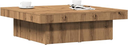 vidaXL - Salontafel - 90x90x28 - cm - bewerkt - hout - artisanaal - eikenkleur