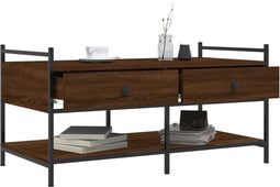 vidaXL - Salontafel - 99x50x50 - cm - bewerkt - hout - bruin - eikenkleur