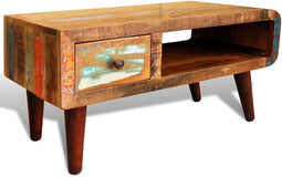 vidaXL - Salontafel - met - 1 - gewelfde - rand - en - 1 - lade - gerecycled - hout