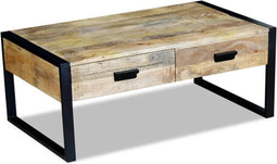 vidaXL - Salontafel - met - 2 - lades - 100x60x40 - cm - massief - mangohout