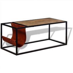 vidaXL - Salontafel - met - echt - lederen - tijdschriftenhouder - 110x50x45 - cm