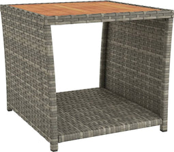 vidaXL - Salontafel - met - houten - blad - poly - ratten - massief - acaciahout - grijs