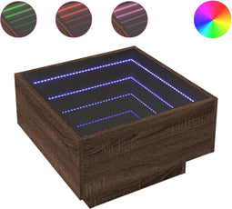 vidaXL - Salontafel - met - LED - 50x50x30 - cm - bewerkt - hout - bruin - eikenkleurig