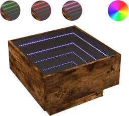 vidaXL - Salontafel - met - LED - 50x50x30 - cm - bewerkt - hout - gerookt - eikenkleur