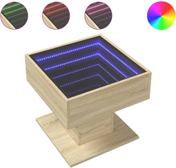 vidaXL - Salontafel - met - LED - 50x50x45 - cm - bewerkt - hout - sonoma - eikenkleurig