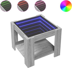 vidaXL - Salontafel - met - LED - 53x53x45 - cm - bewerkt - hout - grijs - sonoma - eiken