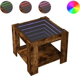 vidaXL - Salontafel - met - LED - 53x53x45 - cm - bewerkt - hout - gerookt - eikenkleur