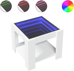 vidaXL - Salontafel - met - LED - 53x53x45 - cm - bewerkt - hout - wit