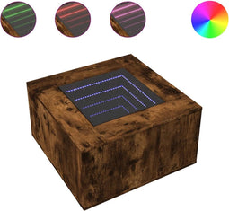 vidaXL - Salontafel - met - LED - 60x60x40 - cm - bewerkt - hout - gerookt - eikenkleur