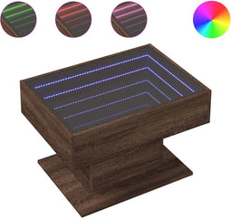 vidaXL - Salontafel - met - LED - 70x50x45 - cm - bewerkt - hout - bruin - eikenkleurig