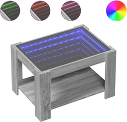 vidaXL - Salontafel - met - LED - 73x53x45 - cm - bewerkt - hout - grijs - sonoma - eiken