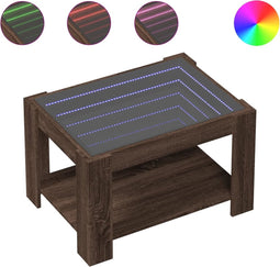 vidaXL - Salontafel - met - LED - 73x53x45 - cm - bewerkt - hout - bruin - eikenkleurig