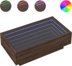 vidaXL - Salontafel - met - LED - 90x50x30 - cm - bewerkt - hout - bruin - eikenkleurig