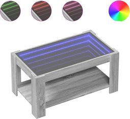 vidaXL - Salontafel - met - LED - 93x53x45 - cm - bewerkt - hout - grijs - sonoma - eiken