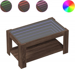 vidaXL - Salontafel - met - LED - 93x53x45 - cm - bewerkt - hout - bruin - eikenkleur