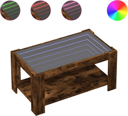 vidaXL - Salontafel - met - LED - 93x53x45 - cm - bewerkt - hout - gerookt - eikenkleur