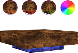 vidaXL - Salontafel - met - LED-verlichting - 100x100x31 - cm - gerookt - eikenkleur