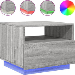 vidaXL - Salontafel - met - LED-verlichting - 50x49x40 - cm - grijs - sonoma - eiken