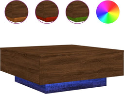 vidaXL - Salontafel - met - LED-verlichting - 80x80x31 - cm - bruin - eikenkleur