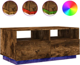 vidaXL - Salontafel - met - LED-verlichting - 90x49x40 - cm - gerookt - eikenkleurig