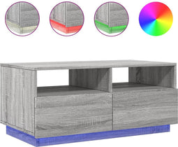 vidaXL - Salontafel - met - LED-verlichting - 90x49x40 - cm - grijs - sonoma - eiken