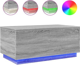 vidaXL - Salontafel - met - LED-verlichting - 90x50x40 - cm - grijs - sonoma - eiken