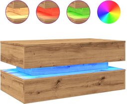 vidaXL - Salontafel - met - LED-verlichting - 90x50x40cm - artisanaal - eikenkleur