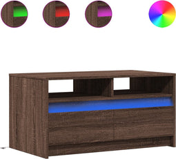 vidaXL - Salontafel - met - LED-verlichting - bewerkt - hout - bruin - eikenkleur